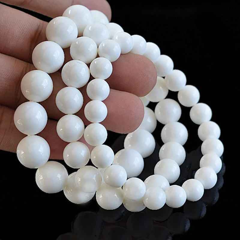 MOROW Fashion Handmade Cool Natural White Tridacna Round Beads Stone Bracelets Beaded Elastic Rope Bracelet Women Men Jewelry (2)