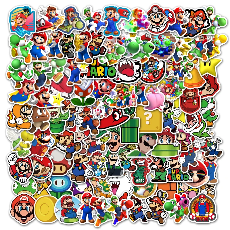 100pcs Cartoon character Super Mario stickers diy decoration laptop Luggage helmet water cup refrigerator guitar skateboard
