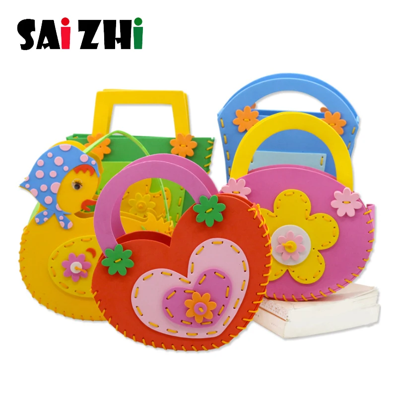 Saizhi 1 Set Diy EVA Foam Puzzles Lovely Animals Children Handmade Bags