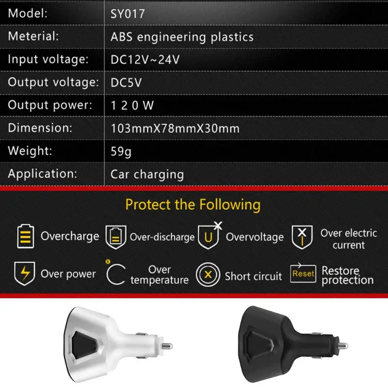 Автомобильное зарядное устройство с двойным usb-дисплеем, 2 гнезда для прикуривателя, 3,1 А