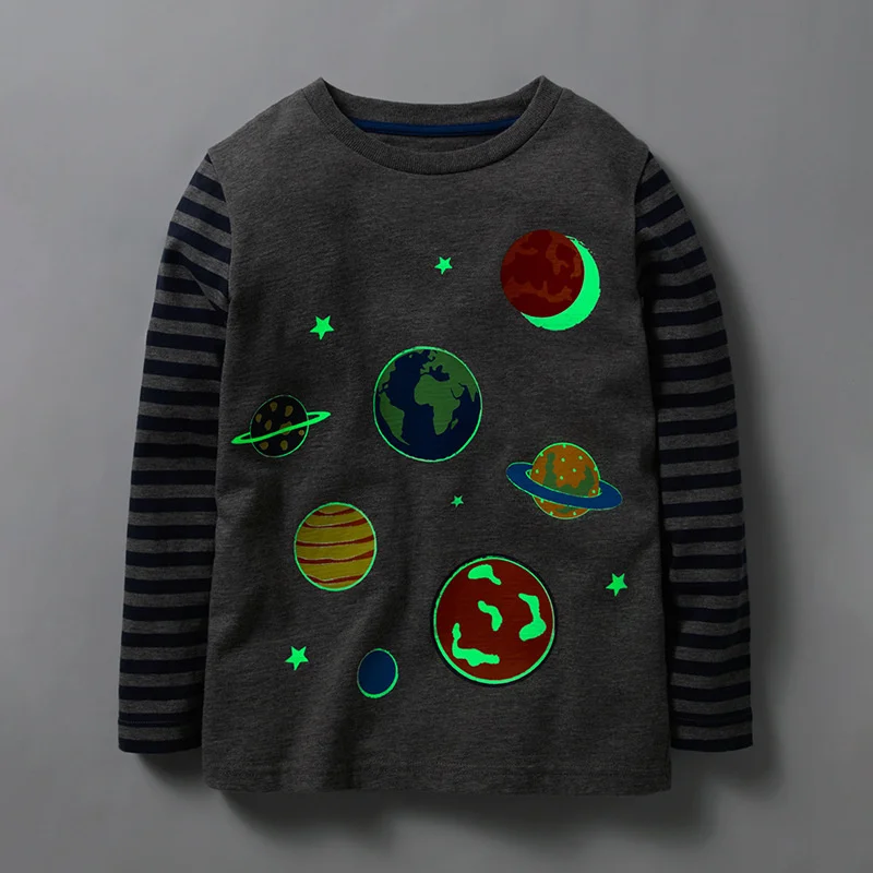 SAILEROAD/Детская светящаяся футболка детская футболка с длинными рукавами для мальчиков осенне-весенние модные футболки с рисунком планеты для мальчиков, одежда для маленьких мальчиков - Цвет: 50879 same picture