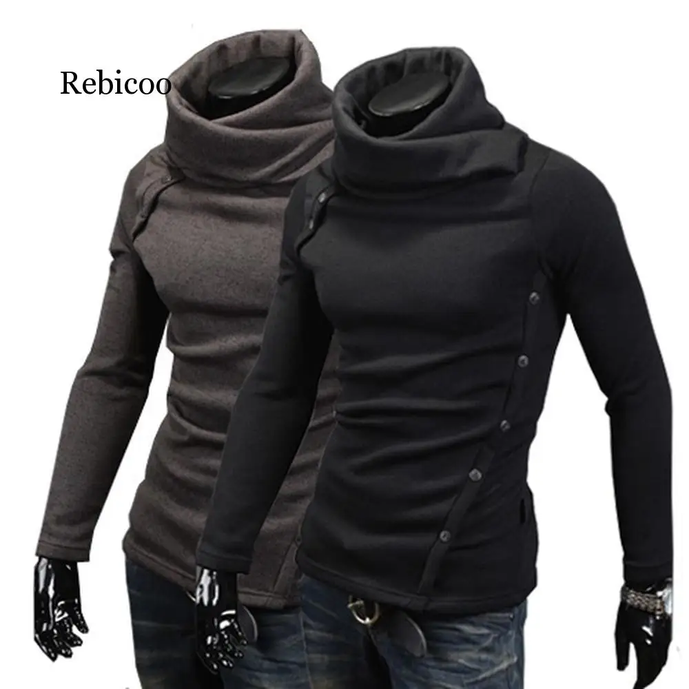 

Rebicoo 2019 new men's sweater high collar solid color casual sweater men's slim knit pullover winter turtleneck sweater men