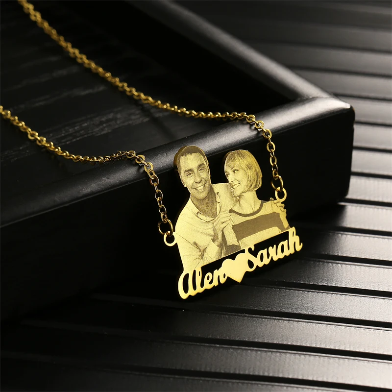 Custom photo/name necklace Customized Portrait choker of couple/brother/sister/family Stainless steel jewelry chain pendant gift