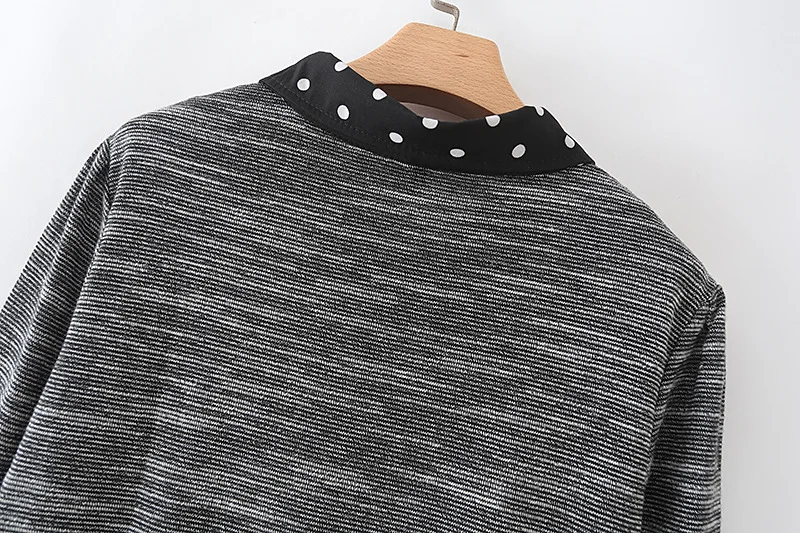 Повседневный свитер размера плюс, осень, женская мода, свободный, длинный рукав, имитация двух частей, трикотаж, F33-8091