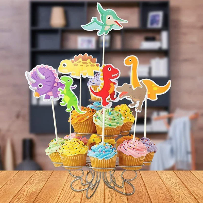 Cake Toppers 21pcs/set Cartoon Dinosaur Cupcake Toppers Dinosaur Theme Boy 1st Birthday Party Decoration Dino Theme Party
