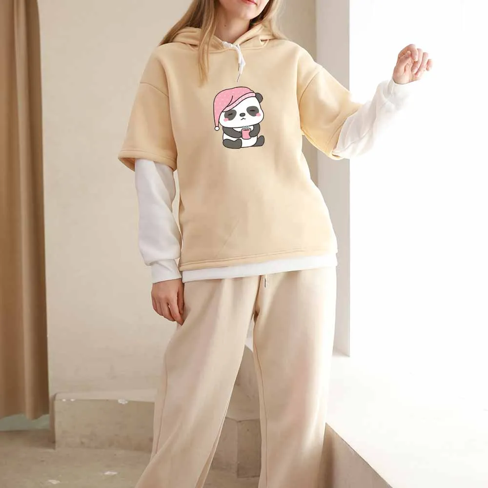 

Panda Print Hoodies Oversized Women Drawstring Sweatshirts Hooded Harajuku Kawaii Winter Korean Pullovers Women Sweatshirt