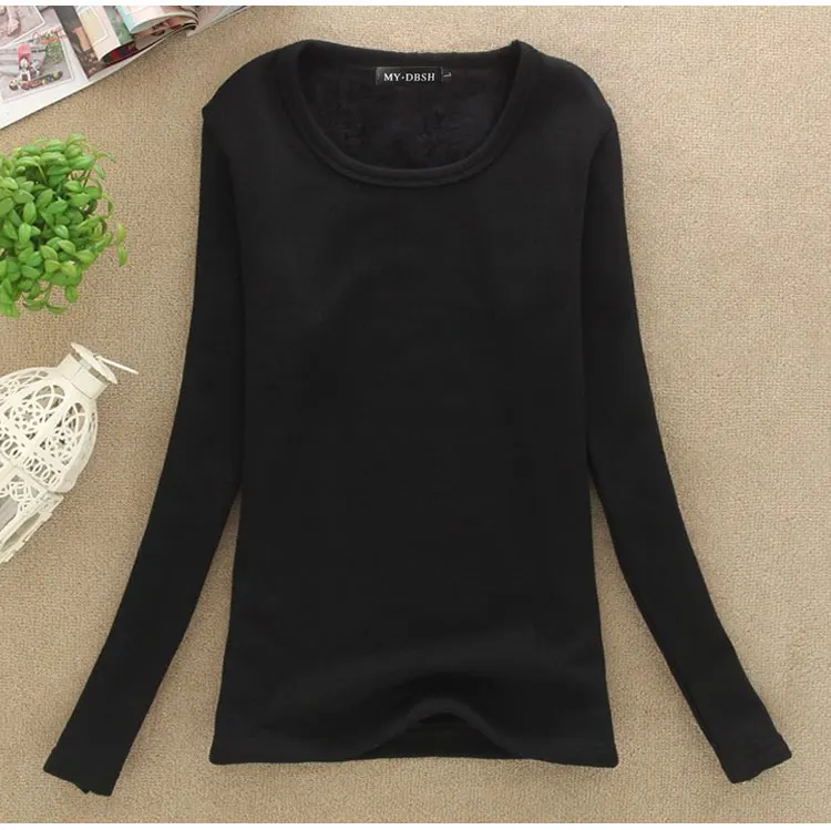 Women Winter Slim Fit T Shirt Lady Thick Thermal T-shirts Warm Veet T Shirts Women's Long Underwear Shirts Size Tops 4XL580_voghion.com