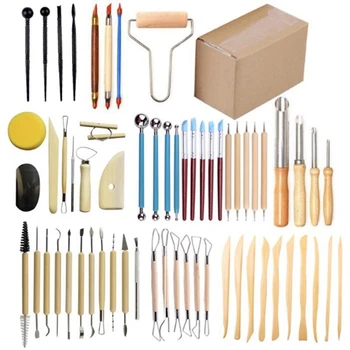 

61Pcs Wooden Handle Pottery Carving Tool Set Clay Cleaning Tools Kits Painting Kit for Sculpture Pottery Art Crafts