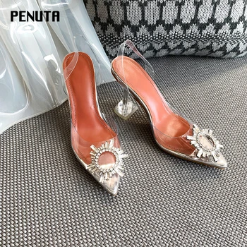 

2020 PENUTA Transparent PVC Sandals Women Pointed Toe Ladies High Heel Crystal Sexy Pumps New Designer Summer Shoes Women X0008