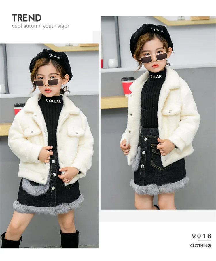 Girl'S Coat New Style Gold Mink Cashmere Thick Autumn And Winter Childrenswear Children plus Cotton Short plus Cotton Simpl