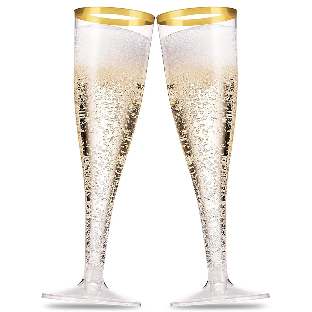 30Pcs Gold Rimmed Plastic Champagne Flutes 6.5 Oz Clear Plastic Toasting  Glasses Fancy Disposable Wedding Party Cocktail Cups - AliExpress