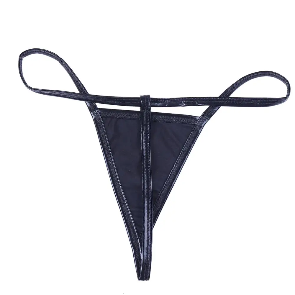 Womens Garter Belt Wetlook G-string Panties Leather Knickers Stocking Suspenders 