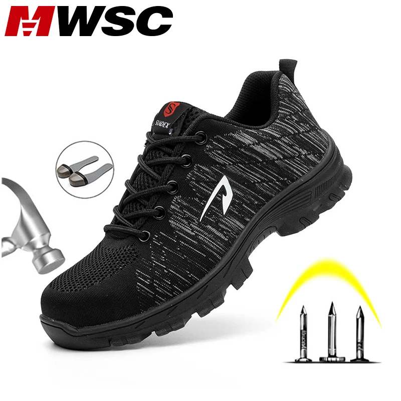MWSC Men Safety Shoes Boots Breathable Work Shoes For Men Protective Steel Toe Cap Boots Work Indestructible Construction Shoes