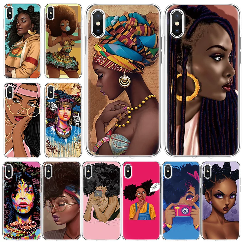 

Afro Girls Black Women Queen Art Case For iPhone 11 Pro Max 2019 Soft TPU Fundas For iPhone X XR XS Max 5 5S 6 6S 7 8 Plus Cover