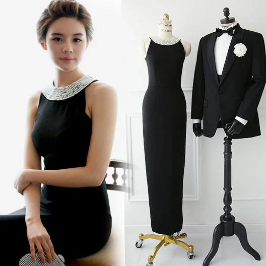 

vestido longo pearls crystal new hot sexy black long ankle-length Formal gowns 2018 prom gown robe de soiree bridesmaid dresses