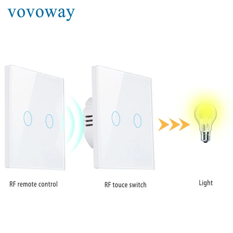 

Vovoway RF wireless touch switch tempered glass panel EU standard AC110V 240V 2gang light switch
