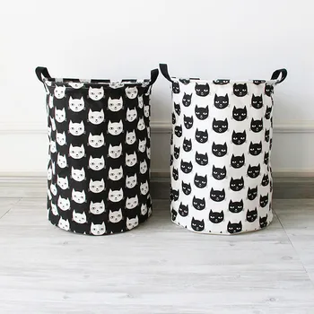 

Laundry Basket Cat Pattern Fabric Barrels Laundry Bags Storage Basket Cotton And Linen Folding Waterproof Storage Basket
