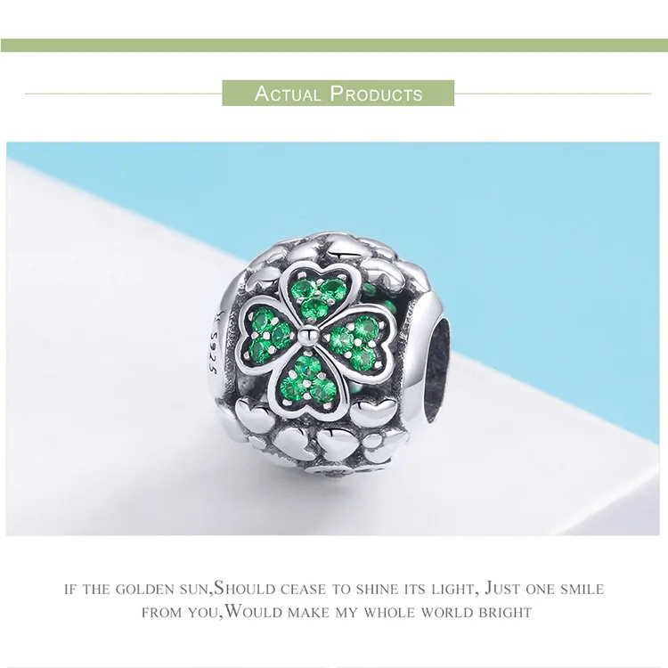 Зеленый цирконовый клевер, круглые бусины, подходят к оригинальному браслету Pandora, Шарм для женщин, ювелирное изделие, подарок подруге, серебро 925 пробы
