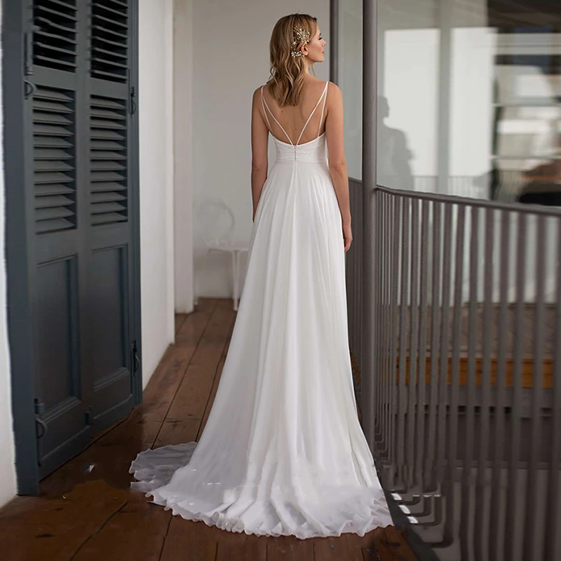 9553# Boho A-line Chiffon Wedding Dress Spaghetti Straps