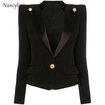 

Blazer Women Female Suit Jacket Classic One-Button Buckle Satin Collar Slim-Fit Small Suit Jacket Womens Jacket Slim Coat