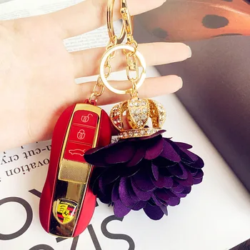 

Creative Rose Crown Petals Keychain For Girl Cute Pink Toy Bell Doll Bag Pendant Key Chain Car Keyring Festiva Accessories Gift