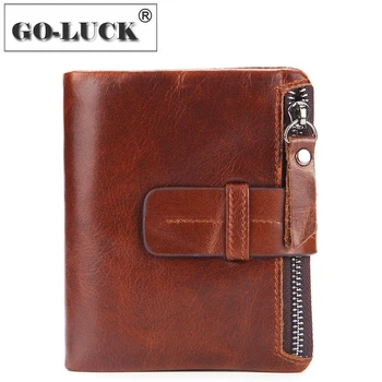 

New Zipper Hasp Cowhide Leather Wallet Men's Simple Style Wallets Cards Coin Bag Male Cash Dollar Purse