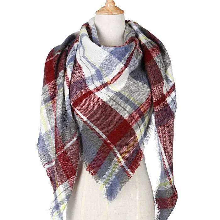 Женский треугольный зимний шарф клетчатый теплый кашемировый шарф женские шали пашмины Бандана шейный шарф для дам - Цвет: 15