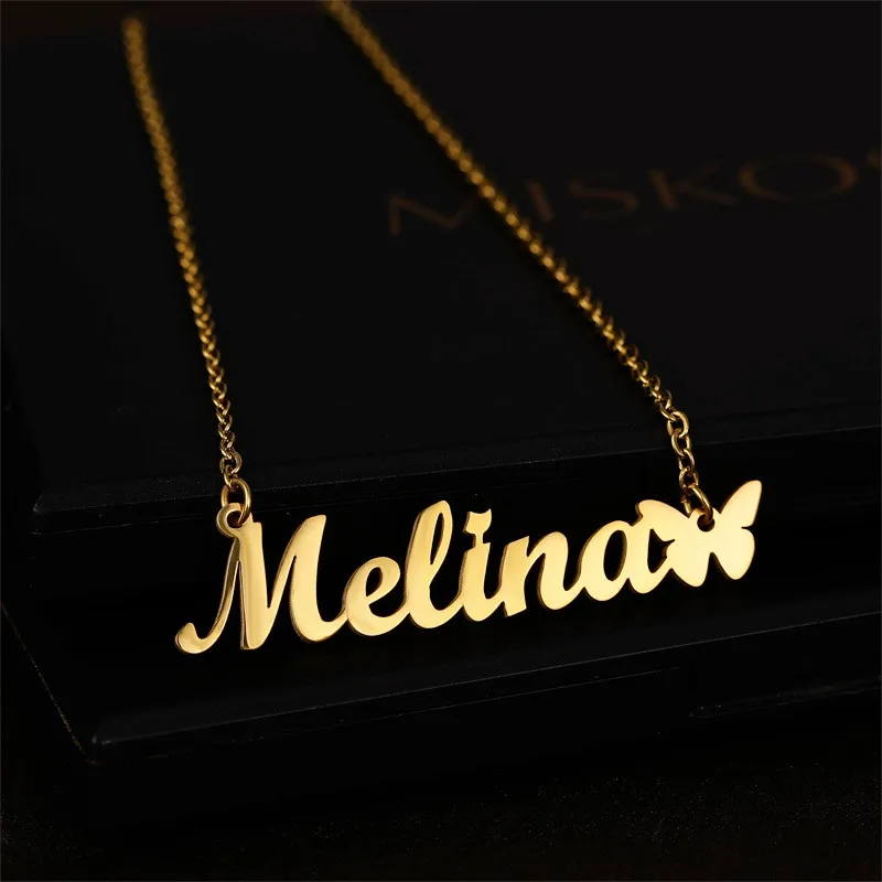 Женское Ожерелье бабочка из нержавеющей стали с именем на заказ|Индивидуальные