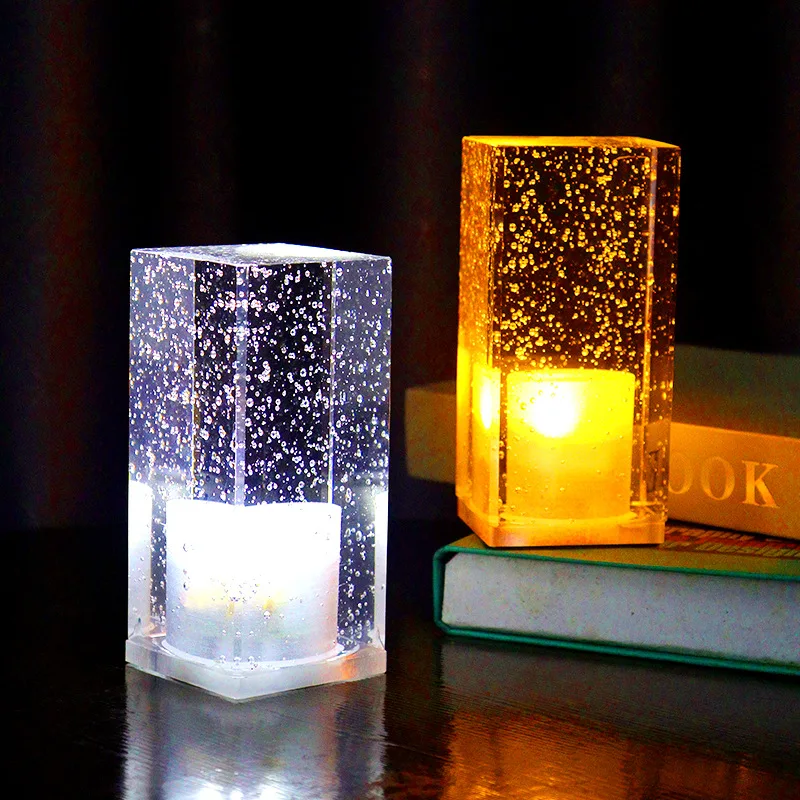 

LED Night Lights Color Creative Charging Bar Hotel Bedside Restaurant Atmosphere Cuboid Crystal Lamp