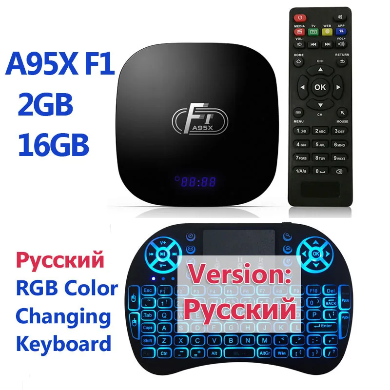 A95X F1 Set Ru Смарт ТВ приставка Android 8,1 видео медиаплеер A95 F1 2 Гб ОЗУ 16 Гб Wifi приставка для монитора с удаленной клавиатурой глобальная версия - Цвет: A95X F1 Set Ru
