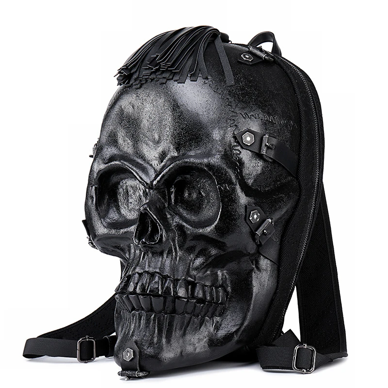 Mochilas escolares calavera para hombre mujer, bolsos de cuero 3D con personalidad, plata, oro, negro, estilo Hip Hop Vintage|Mochilas| - AliExpress