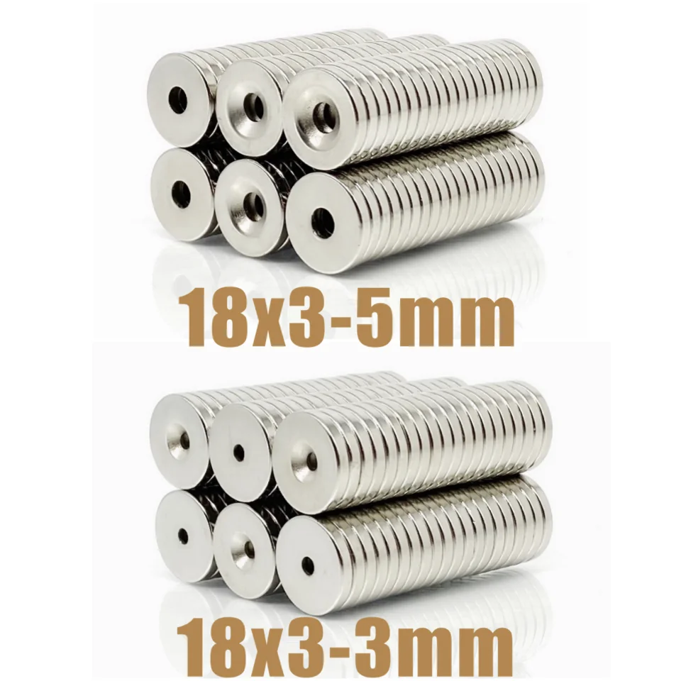 5/10/50/200Pcs Neodymium Magnet 18x3 Hole 3/5 N35 NdFeB Round Super Powerful Strong Permanent Magnetic imanes Disc 18*3 Hole3 | Мебель