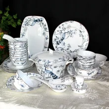  Wedding blue and white porcelain bowls antique tableware set gifts household bowls and plates Jingdezhen bone china tableware 