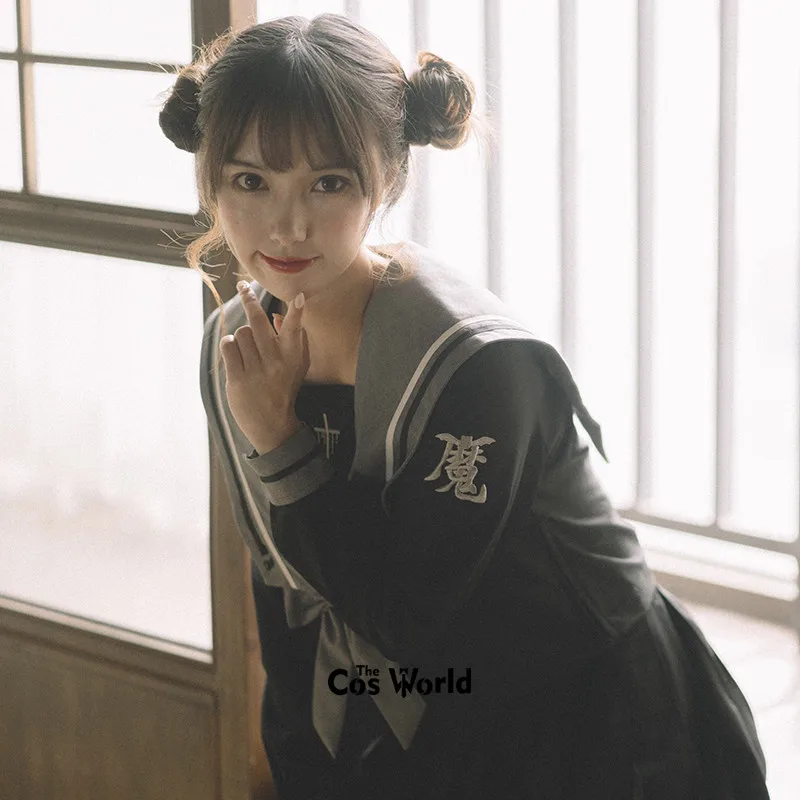 Black Summer Navy Sailor Suit Tops Skirts JK High School Uniform Class Uniform Students Cloth japanese school uniform
