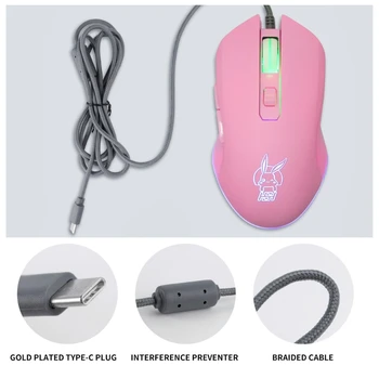 

Pink Rabbit USB C Mouse with LED Backlight 2400DPI Type C Wired Mouse for MacBook Chromebook Laptop Matebook X Tablet