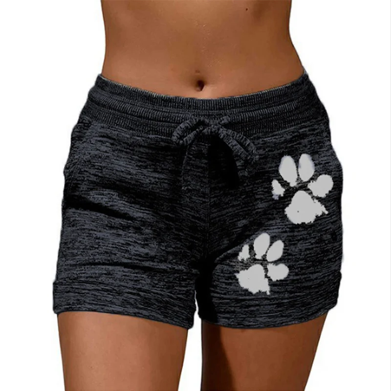 

Summer Lace Up Cat Paw Print Shorts Womens Drawstring High Waist Elastic Short Women 2020 Fashion Beach Casual Short Bottoms