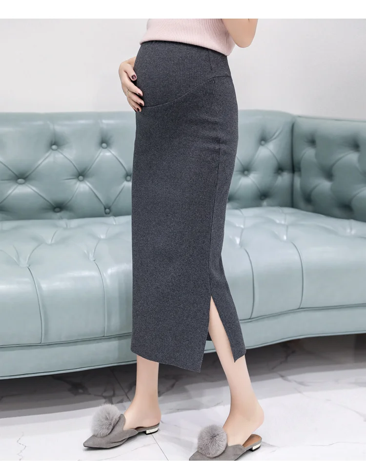 Afei Tony Spring Autumn Fashion Maternity High Waist Belly Skirts Knitted Stretch Skirts Bottom for Pregnant Women