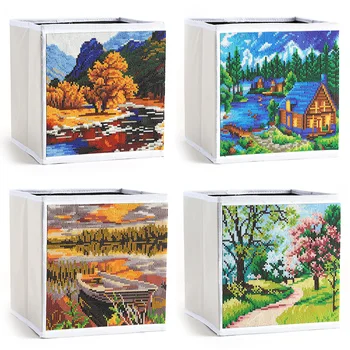 

DIY Diamond Painting Folding Storage Box Jewelry Box Containers Landscape Resin Storage Box Diamond Manual Craft Wedding Gift