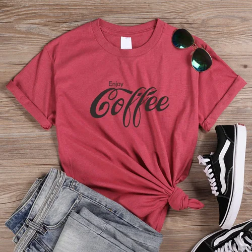 HeatherRed ONSEME, женская футболка, Enjoy coffee, с буквенным принтом, футболки, женская уличная одежда, базовые хлопковые футболки, Cola, футболка, Harajuku, слоган, топы - Цвет: HeatherRed