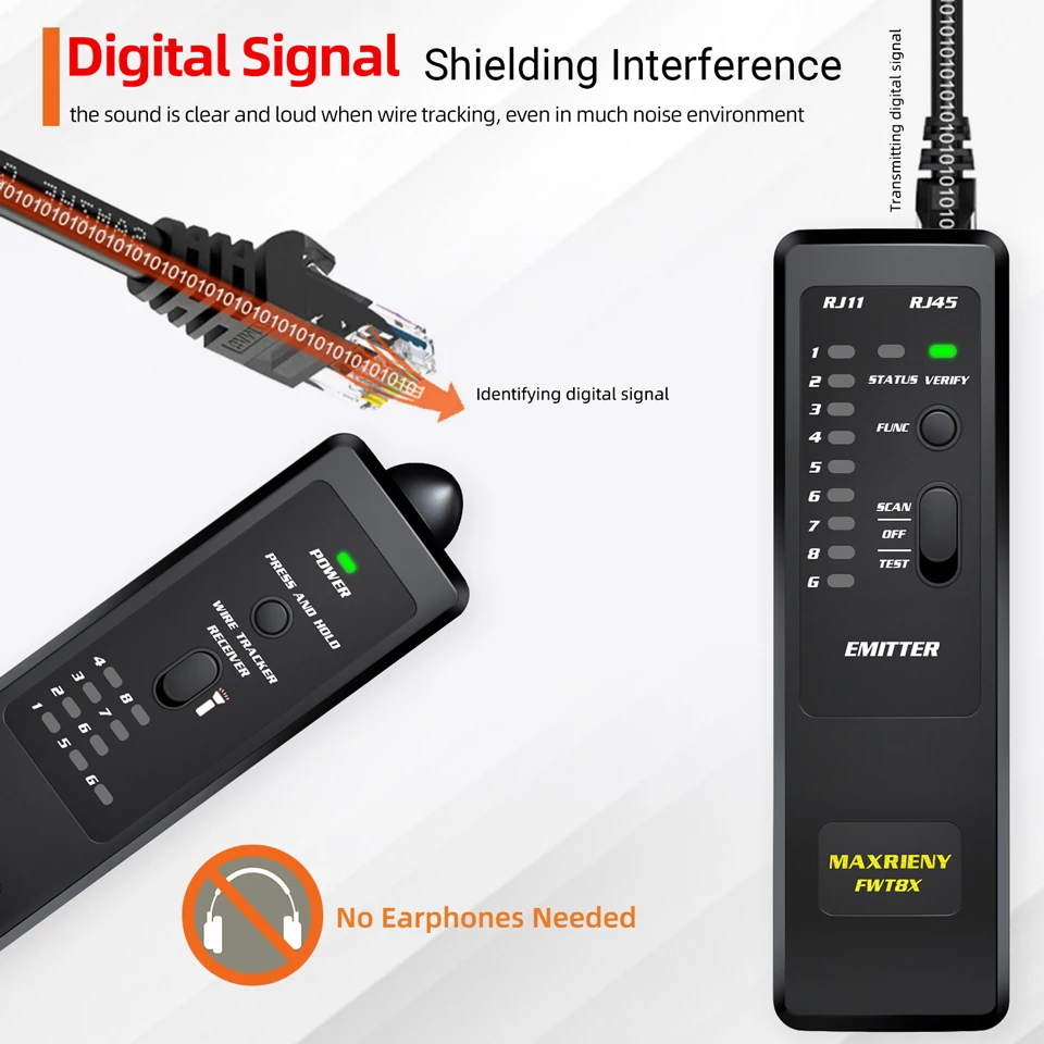 MAXRIENY Network Cable Tracker FWT8X Wire Toner RJ45 RJ11 Ethernet LAN Tracer Analyzer Detector Line Finder Tester