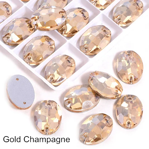 Gold Champagne Овальные стеклянные стразы хрустальные пришивные стразы с плоской задней стороной Красочные стразы для шитья стразы пришивные стразы свадебное платье B2704 - Цвет: Gold Champagne