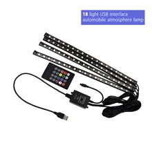 4 шт. 72 светодиодный s светильник интерьера автомобиля светильник RGB Светодиодные ленты лента 5 V/прослушивания музыки ИК Управление Авто декоративная Гибкая комплект противотуманных фар неоновый шнур