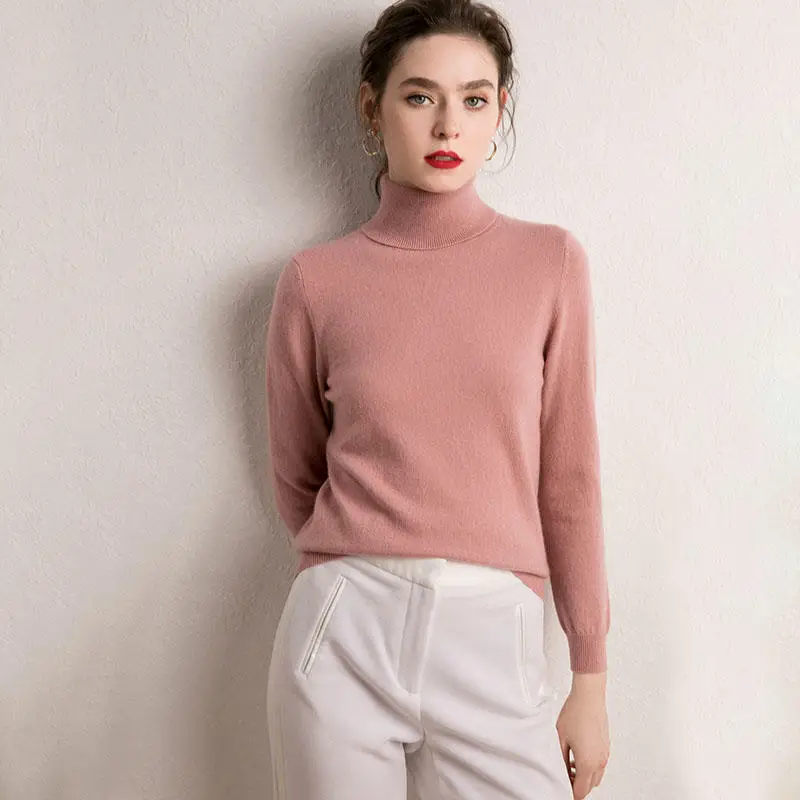 Высококачественные мягкие свитеры для женщин чистый кашемир трикотажные джемперы новые водолазки женские пуловеры 18 цветов Одежда - Цвет: dark pink