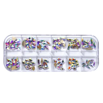 

3D Nail Art Rhinestones Mix Crystal AB Rhinestonek Glitter Diamonds Tips Decoration 12 Grid Long Box Set Accessories