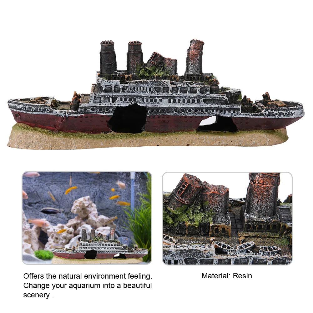 Titanic Lost Wrecked Boat Ship Aquarium Fish Tank Landscape Decoration Ornament
