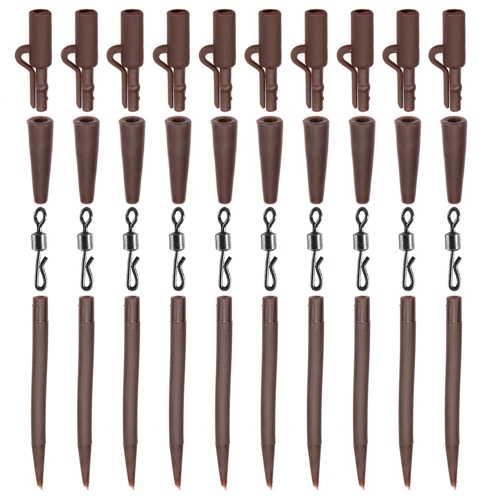 

4 SetsRolling Swivels Fishing Sleeves 40pcs Terminal Carp Fishing Safety Clips with Pins Tail Rubber Tubes Quick Change