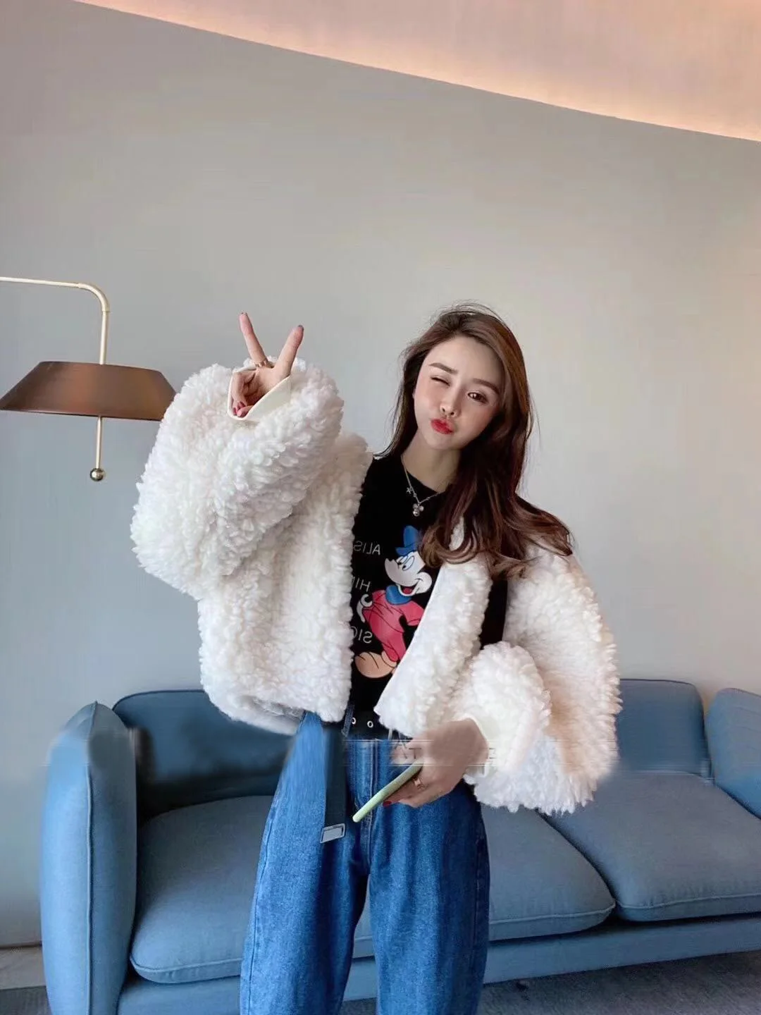 TXJRH 2019, Корейская Милая меховая лохматая куртка из искусственного меха ягненка, пальто, модная женская теплая верхняя одежда с длинным