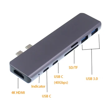 

USB 3.1 Type C 7 in 1 Hub for MacBook Pro 16/17/18 /Air 18 HDMI 4K Thunderbolt 3 40Gbps USB-C USB 3.0 SD TF Slot Dock Converter