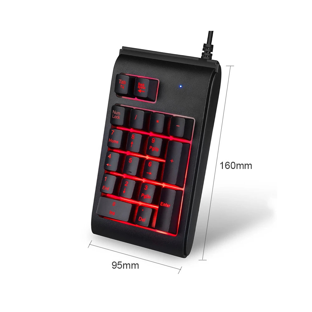 USB Mini 19 клавиш с подсветкой для ноутбука Проводная клавиатура цифровая для портативных ПК Компьютеры 3 светлая цветная клавиатура