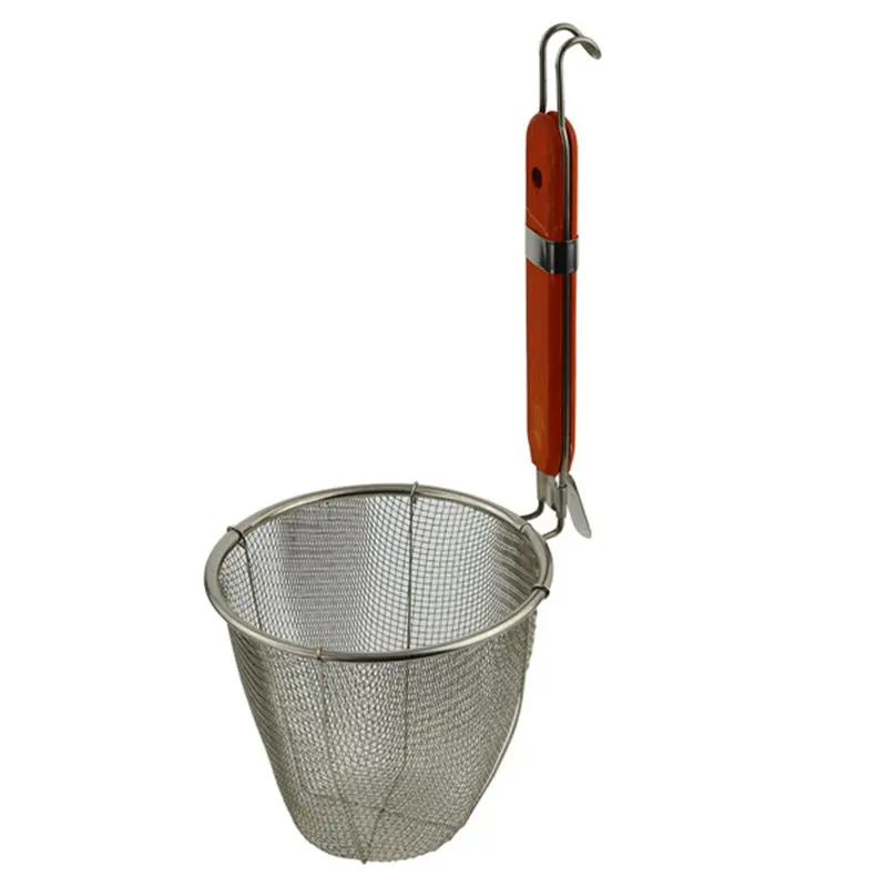 Wooden Handle Stainless Steel Kitchen Ware Dumplings Noodles Mesh Strainer 5.3" x 4.9"